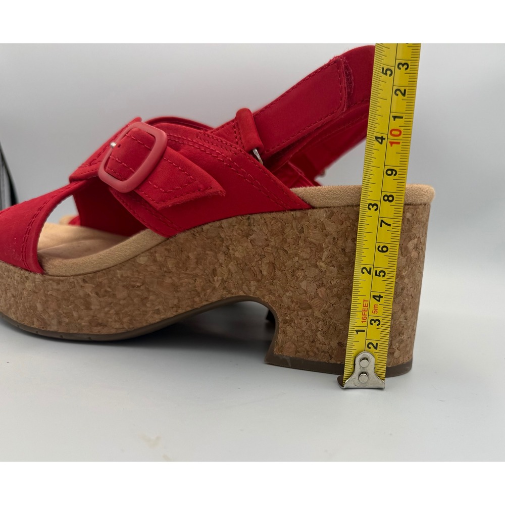 Clarks Nerisa Grace Red Nubuck Leather Wedge Sandals Platform Slingback 8.5 M - Picture 6 of 6